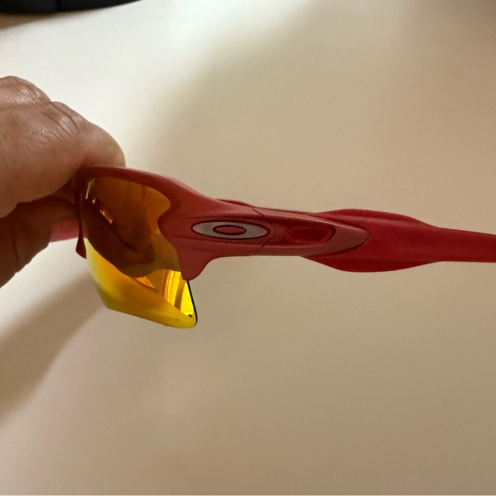 Used Oakley Red Frame Sunglasses with Yellow Lenses